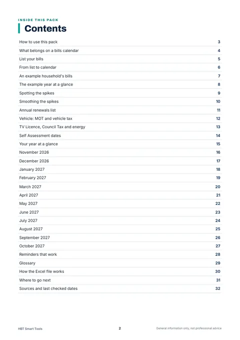 View 3: Sample page 2 from Bills and Deadlines Calendar
