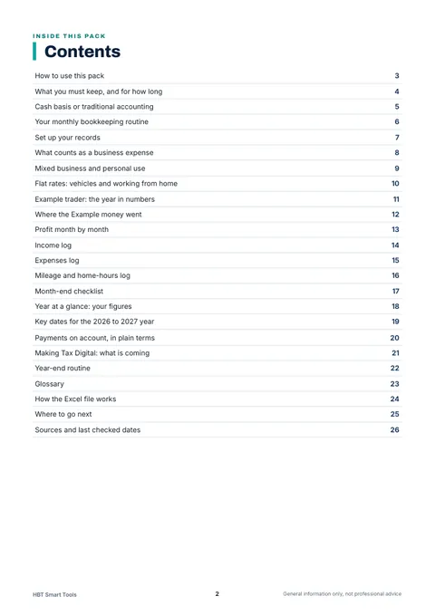 View 3: Sample page 2 from Sole Trader Monthly Bookkeeping Pack