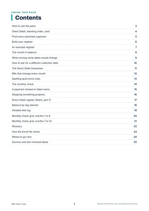 View 3: Sample page 2 from Bill and Direct Debit Tracker