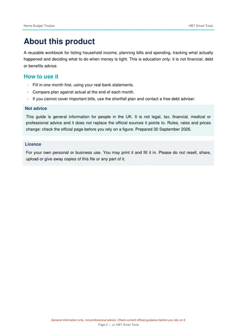 Sample page 2 from Home Budget Tracker and Workbook