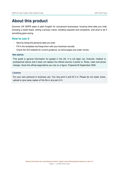 View 3: Sample page 2 from UK GDPR for Sole Traders