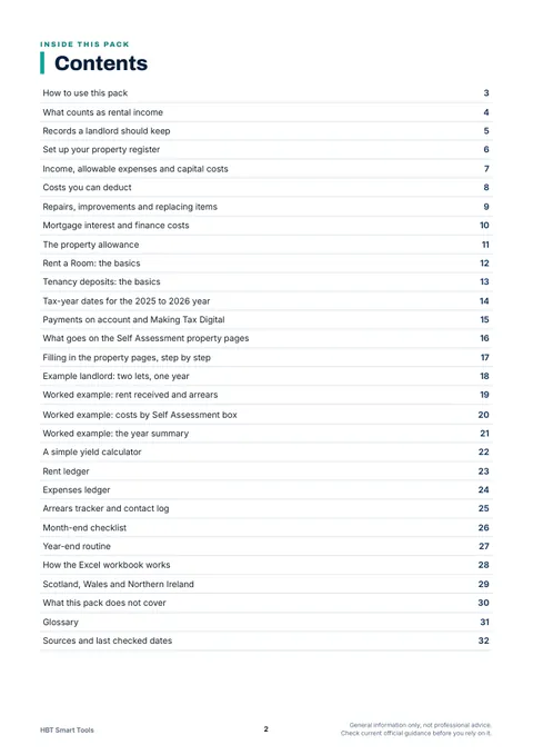 View 3: Sample page 2 from UK Landlord Rent and Expenses Tracker