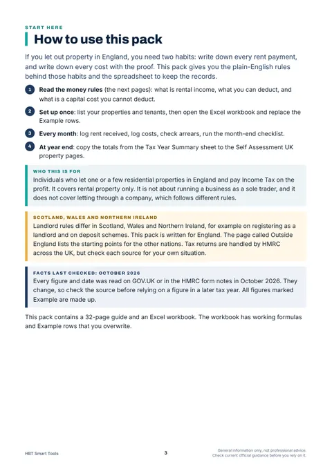 View 4: Sample page 3 from UK Landlord Rent and Expenses Tracker