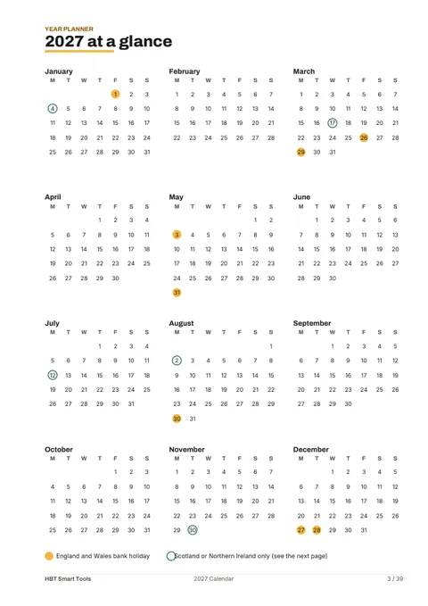 View 4: Sample page 3 from 2027 Calendar Printable