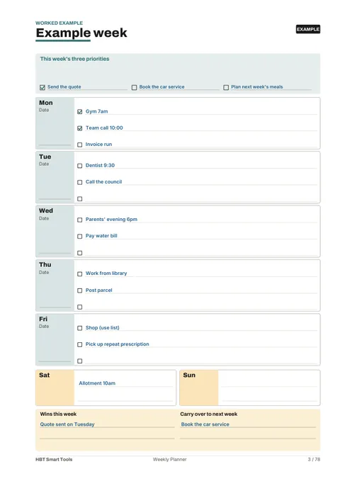 View 4: Sample page 3 from Weekly Planner Printable