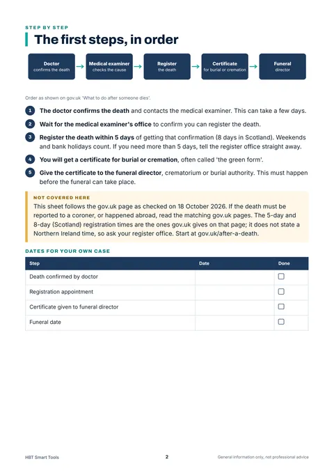 View 2: Sample page 1 from After a Death: UK Admin Checklist