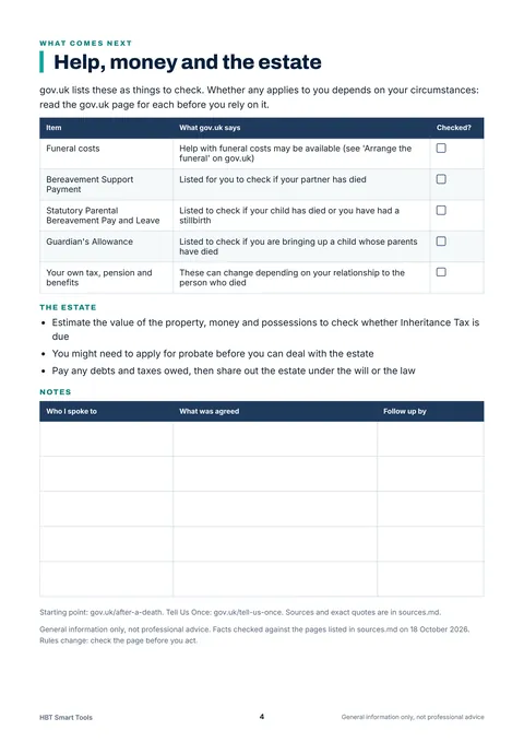 View 4: Sample page 3 from After a Death: UK Admin Checklist