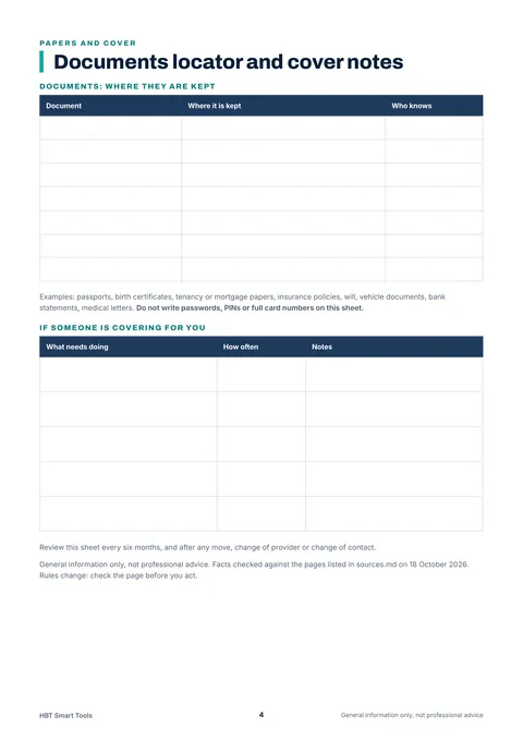 View 4: Sample page 3 from Household Emergency Information Sheet