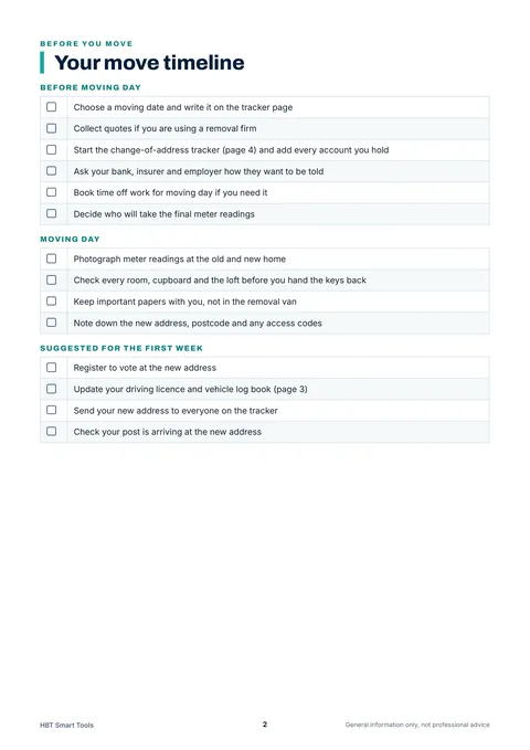 View 2: Sample page 1 from Moving House: Change of Address Checklist