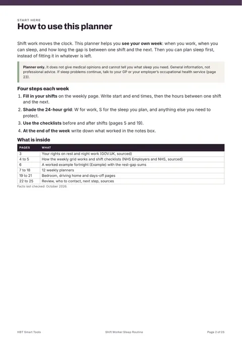 View 3: Sample page 2 from Shift Worker Sleep Routine Planner